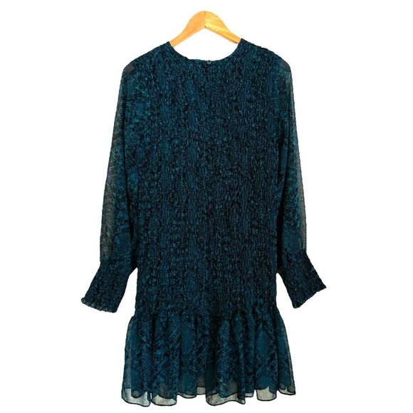 Anthropologie MISA Roisin Long Sleeve Mini Dress In Teal Snake Size Large - Picture 3 of 10